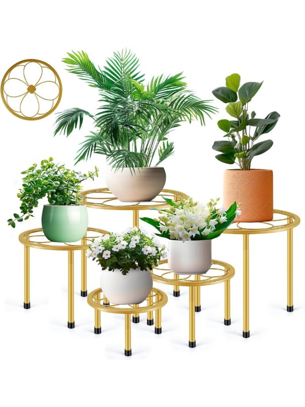 5 Pack Metal Plant Stands - Stylish Iron Holders for Indoor & Outdoor Plants